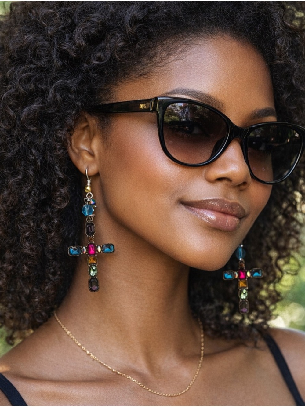 Multicolor Gem Cross Drop Earrings - Women Jewelry